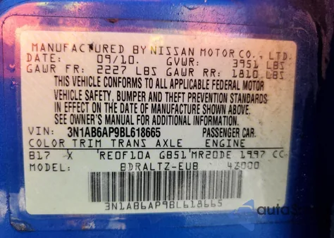 2011 Nissan Sentra 2.0 from USA, damaged, VIN 3N1AB6AP9BL618665